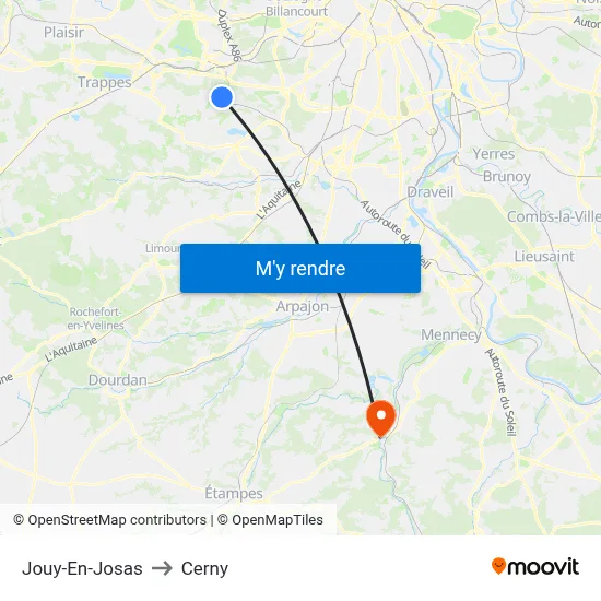 Jouy-En-Josas to Cerny map