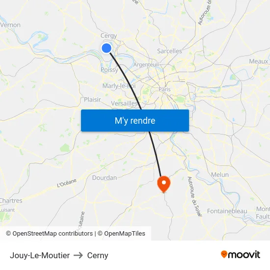 Jouy-Le-Moutier to Cerny map