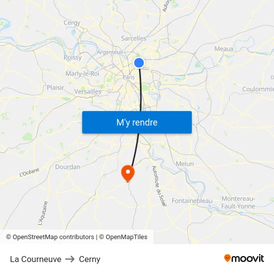 La Courneuve to Cerny map