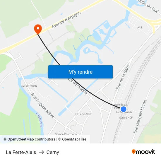 La Ferte-Alais to Cerny map