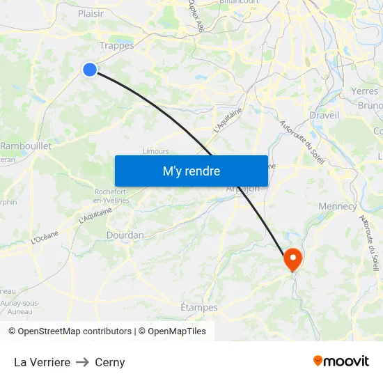 La Verriere to Cerny map