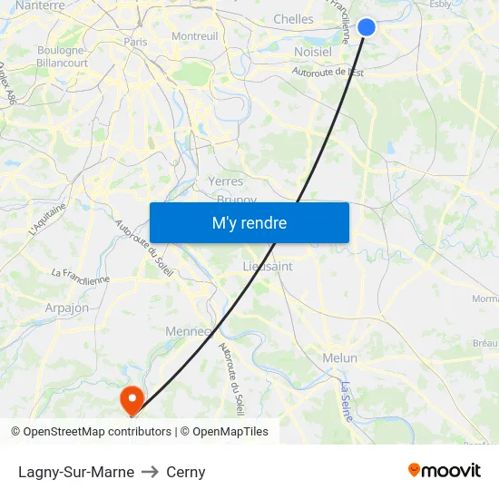 Lagny-Sur-Marne to Cerny map