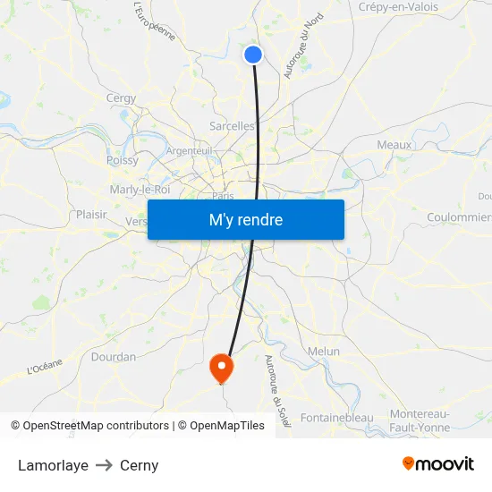Lamorlaye to Cerny map