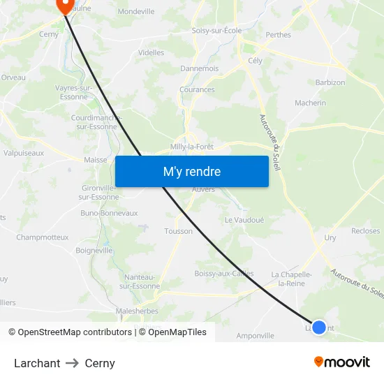 Larchant to Cerny map