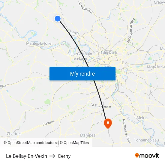 Le Bellay-En-Vexin to Cerny map