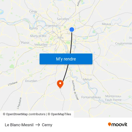 Le Blanc-Mesnil to Cerny map
