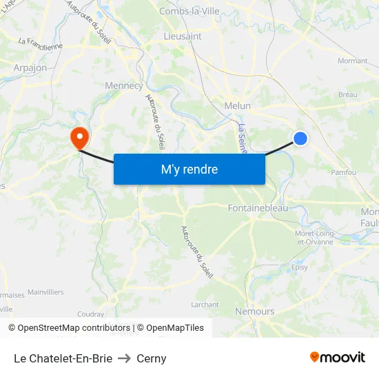 Le Chatelet-En-Brie to Cerny map