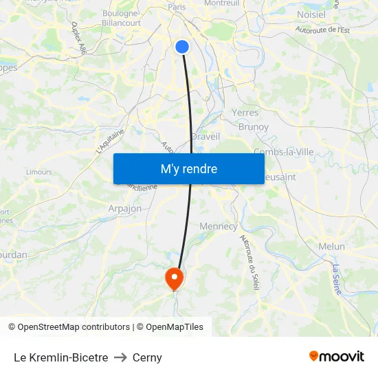 Le Kremlin-Bicetre to Cerny map