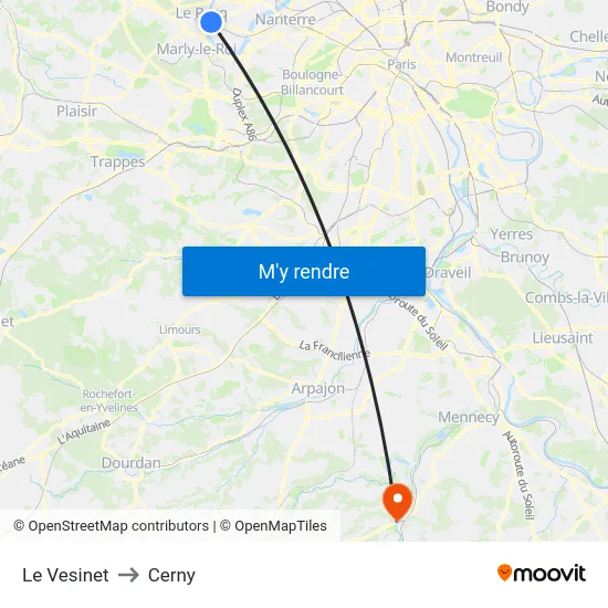 Le Vesinet to Cerny map
