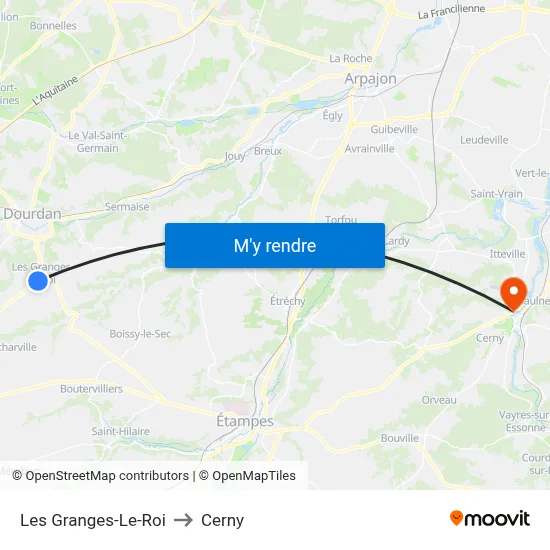 Les Granges-Le-Roi to Cerny map