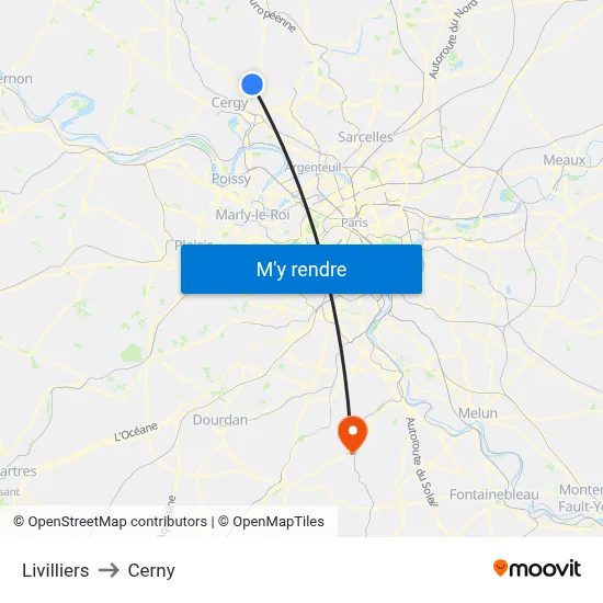 Livilliers to Cerny map