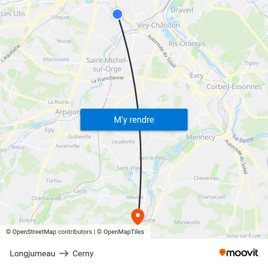 Longjumeau to Cerny map