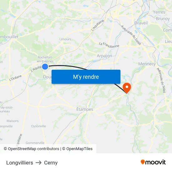 Longvilliers to Cerny map