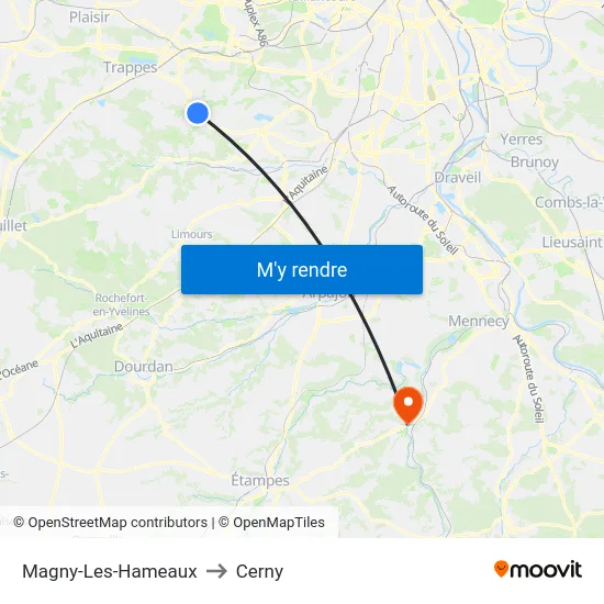 Magny-Les-Hameaux to Cerny map