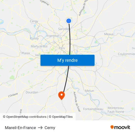 Mareil-En-France to Cerny map