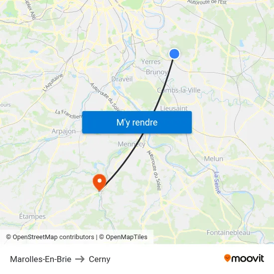 Marolles-En-Brie to Cerny map