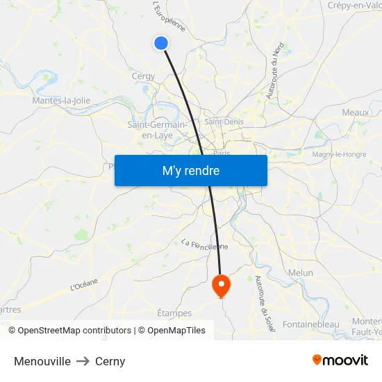 Menouville to Cerny map