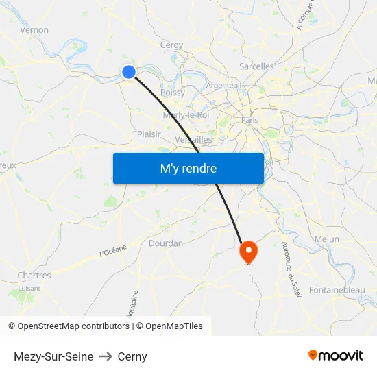 Mezy-Sur-Seine to Cerny map