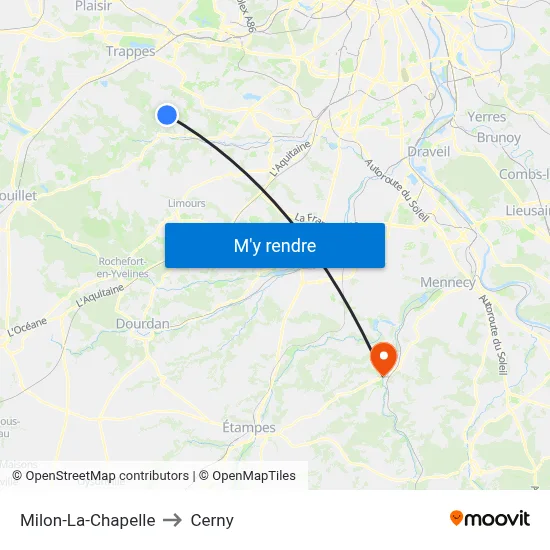 Milon-La-Chapelle to Cerny map