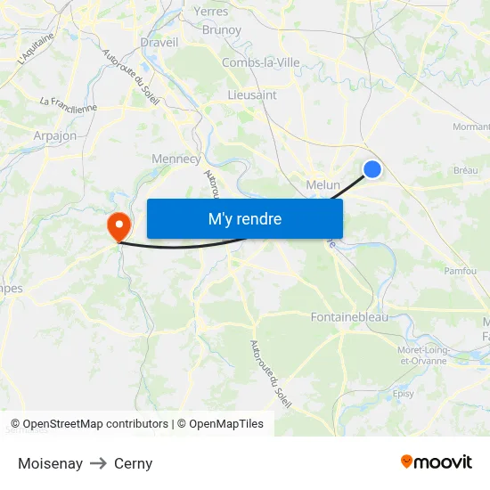 Moisenay to Cerny map