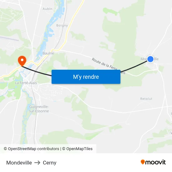 Mondeville to Cerny map