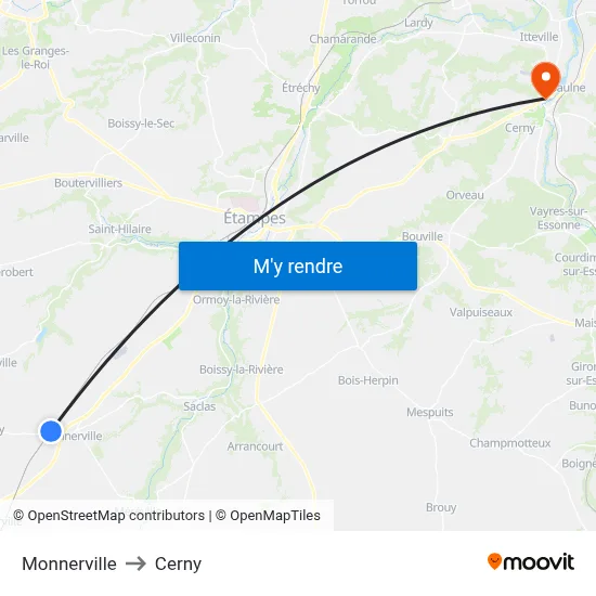 Monnerville to Cerny map