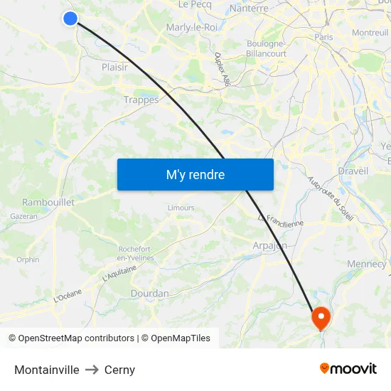 Montainville to Cerny map