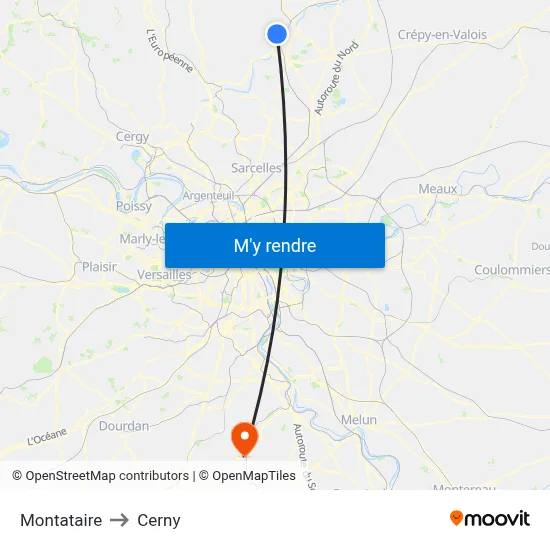 Montataire to Cerny map