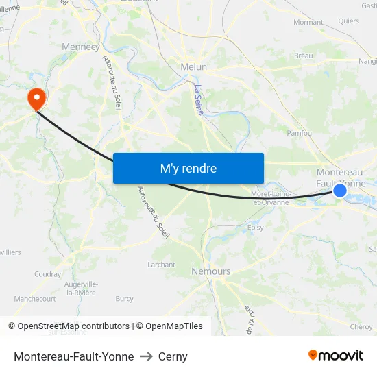 Montereau-Fault-Yonne to Cerny map
