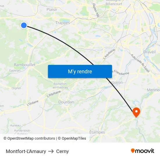 Montfort-L'Amaury to Cerny map