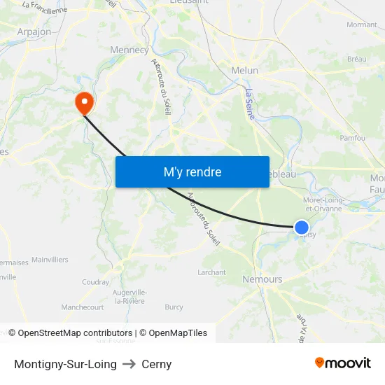 Montigny-Sur-Loing to Cerny map