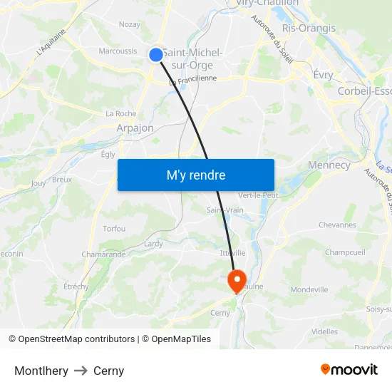 Montlhery to Cerny map