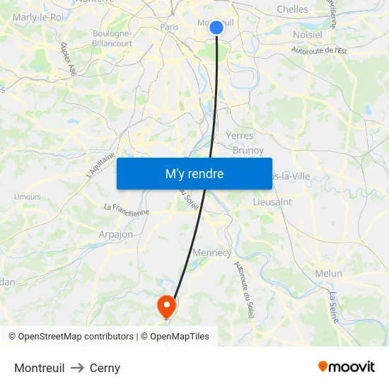 Montreuil to Cerny map