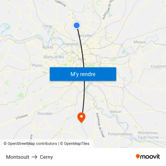 Montsoult to Cerny map