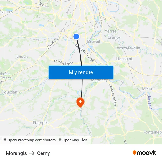 Morangis to Cerny map