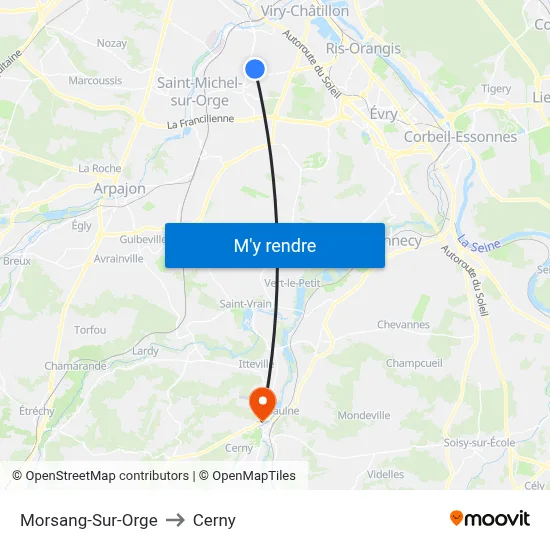 Morsang-Sur-Orge to Cerny map