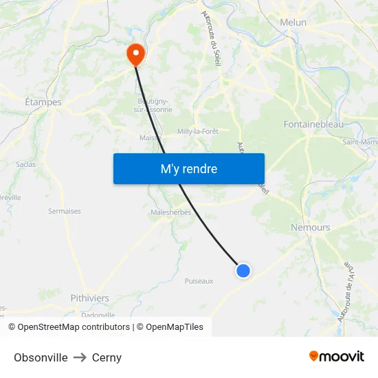 Obsonville to Cerny map