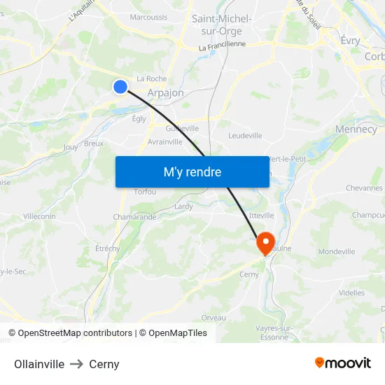 Ollainville to Cerny map