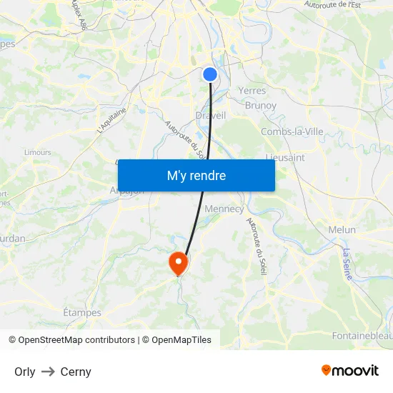 Orly to Cerny map