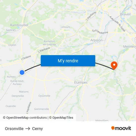 Orsonville to Cerny map