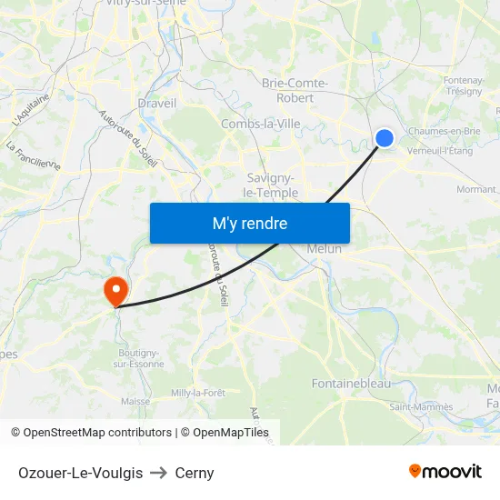 Ozouer-Le-Voulgis to Cerny map