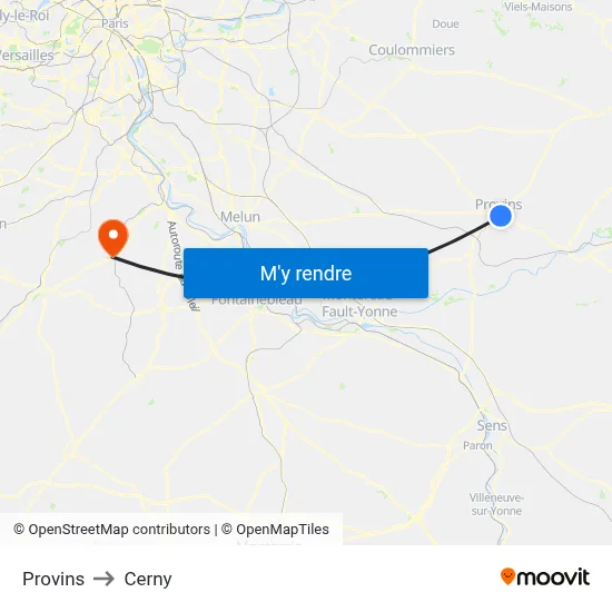 Provins to Cerny map