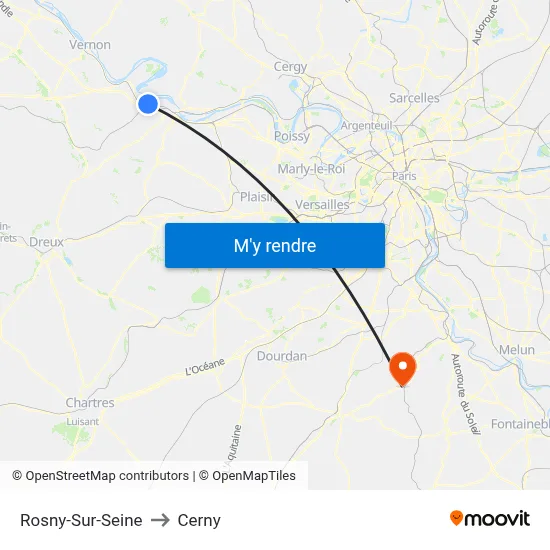 Rosny-Sur-Seine to Cerny map