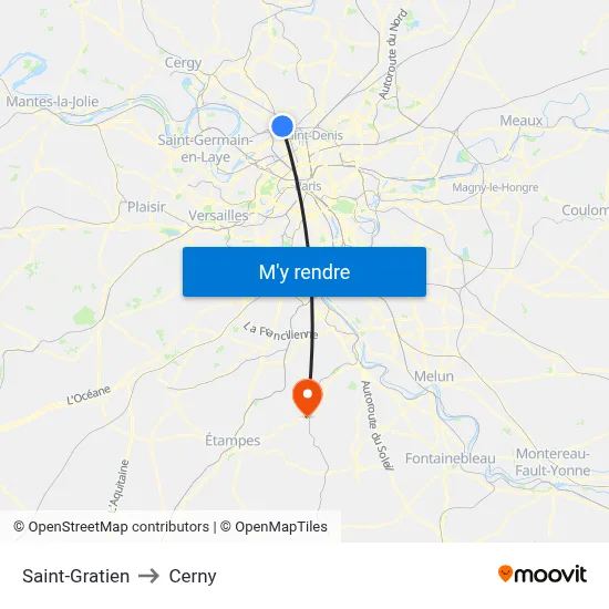 Saint-Gratien to Cerny map