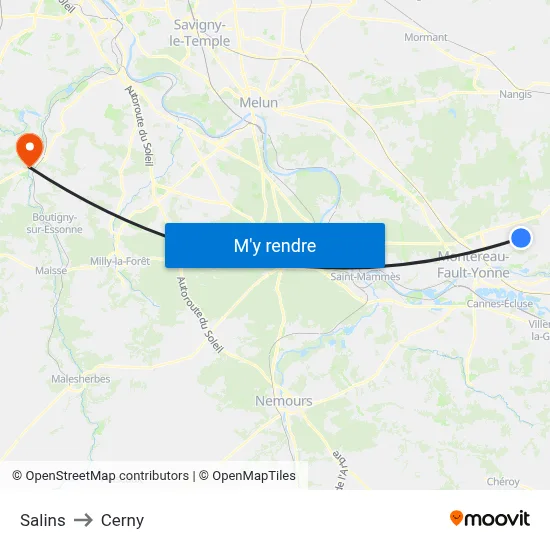 Salins to Cerny map