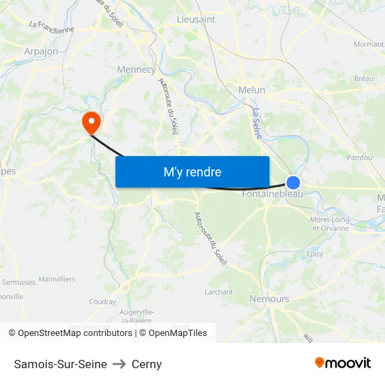 Samois-Sur-Seine to Cerny map