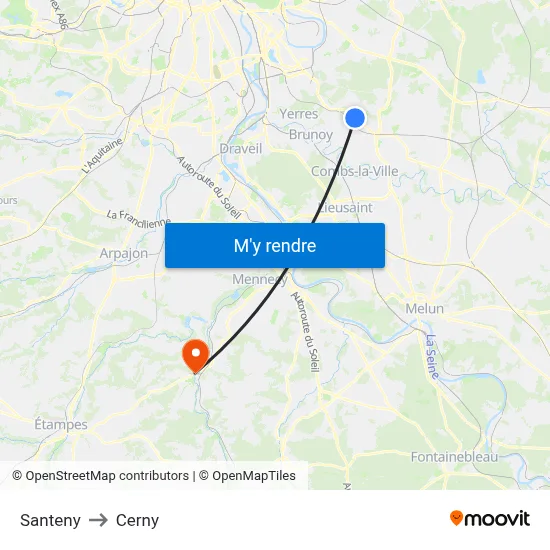 Santeny to Cerny map