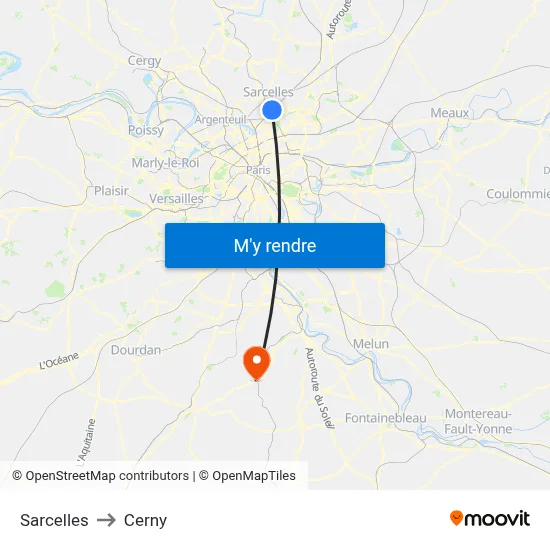 Sarcelles to Cerny map