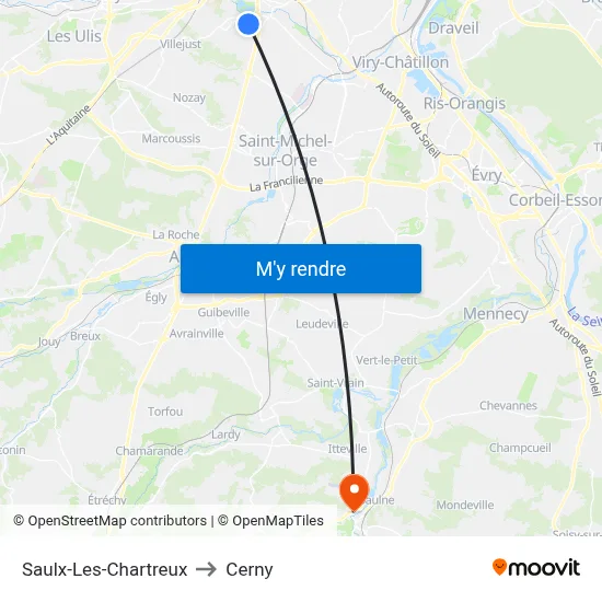 Saulx-Les-Chartreux to Cerny map