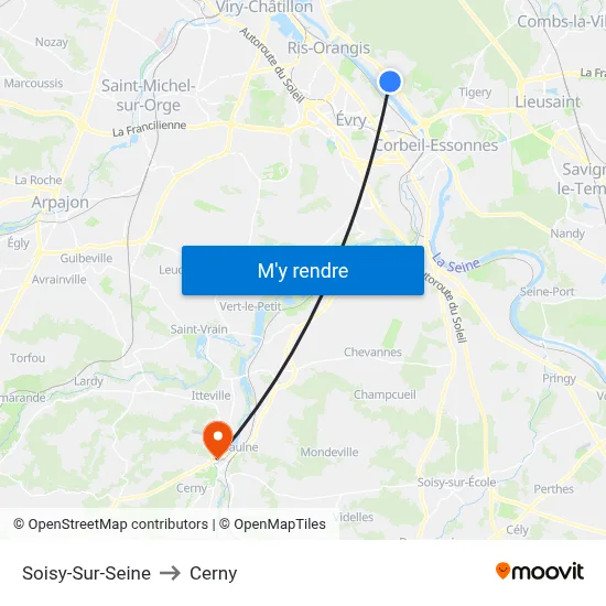 Soisy-Sur-Seine to Cerny map